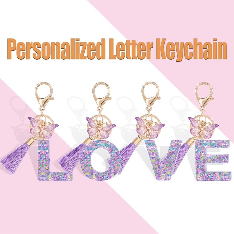 Suweibuke Cute Pink Key Chains for Women Girls, Initial Letter Keychains with Tassel, Charms for Key Purse Handbags Backpacks - Image 4